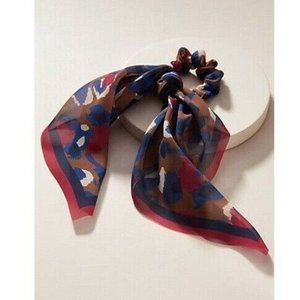 ANTHROPOLOGIE Ponytail Holder CAMO SCARF Hair Accessory Blue Burgundy Brown NWT